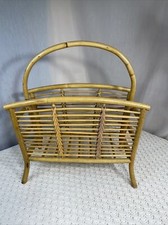Vintage Rattan Bent Bamboo Magazine Rack Record Stand Holder Boho Mid-Century