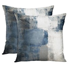 Set of 2 Throw Pillow Covers Modern Abstract Painting Blue White and Gray Dec...