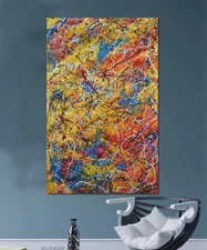 62”x40” Pollock/Richter style canvas painting Acrylic,Abstract, Modern,X Large