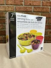 Zak Designs Confetti Serving Bowl Set Melamine 7 piece RED Salad In Box