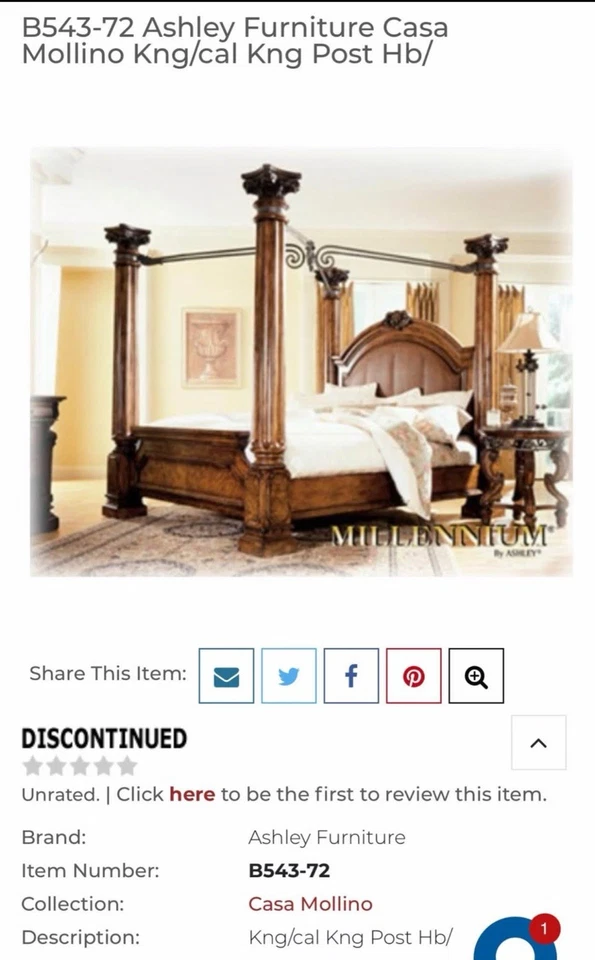 Ashley Casa Mollino Collection California King Four Poster Canopy Bed, - Image 2 of 2