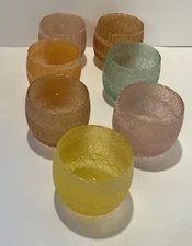 MCM Spaghetti String Tumblers Glasses Coated Roly Poly Set (7) Vintage Barware