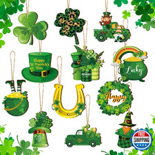 Sintuff 36 Pcs St. Patrick's Day Wooden Shamrock Ornaments for Tree Decor