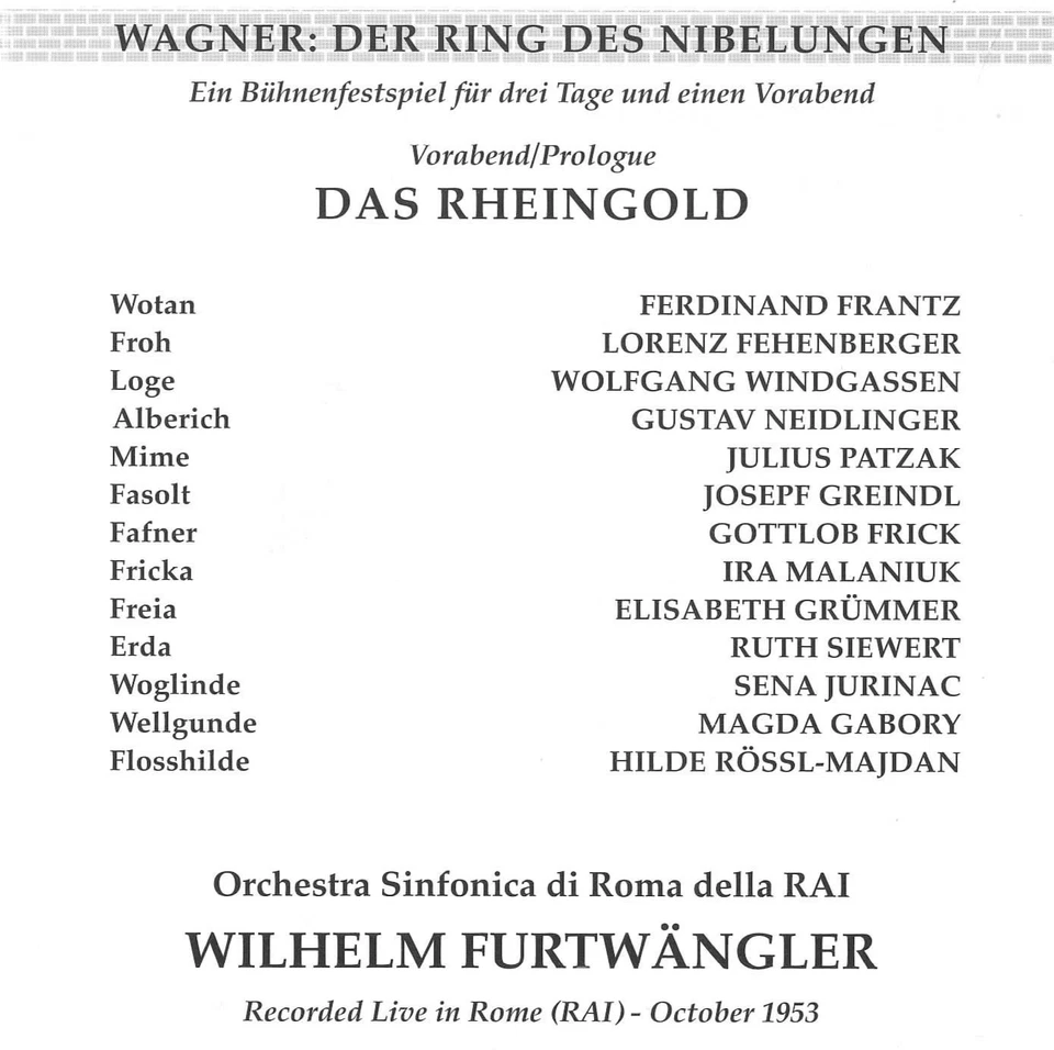 12 CD-Box Wagner DER RING DES NIBELUNGEN Furtwängler RAI 1953 (C8053) - Bild 2 von 4