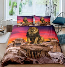 Animal Lion Print Bedding - Three-Piece Duvet Cover and Sheet Set