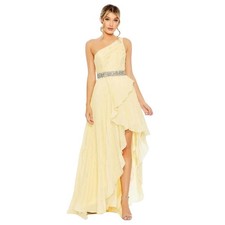 Mac Duggal 49532 Yellow One Shoulder Ruffle High Low Gown Size 8 $398