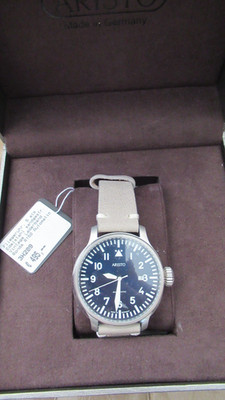 ARISTO Herren Armbanduhr 3H209 Blaue 42 Beo Automatic Fliegeruhr mit Datum Leder