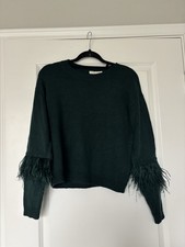 Chelsea & Violet long Sleeve Crew Neck Green Size Small Trim 100% Ostrich