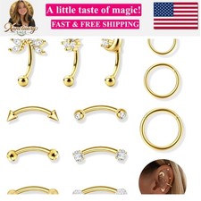 12pcs 16G Rook Piercing Jewelry Eyebrow Rings Stainless Steel Belly Lip Ring ...