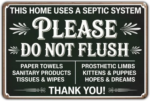 Septic No Flush Tin Metal Signs Home Décor, Vintage Funny Rules print Aesthetic