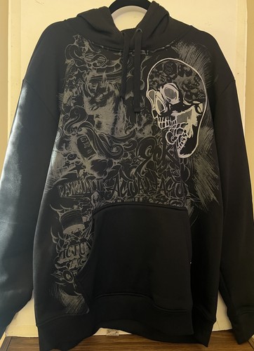 Ecko Unltd Skull Hoodie Mens XL Black Y2K Goth Streetwear Graphic Pullover