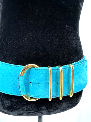 Escada Womens Wide Blue Suede Leather Contoured Waist Belt One Size Italy Escada Womens Wide Blue Suede Leather Contoured Waist Belt  main image 2