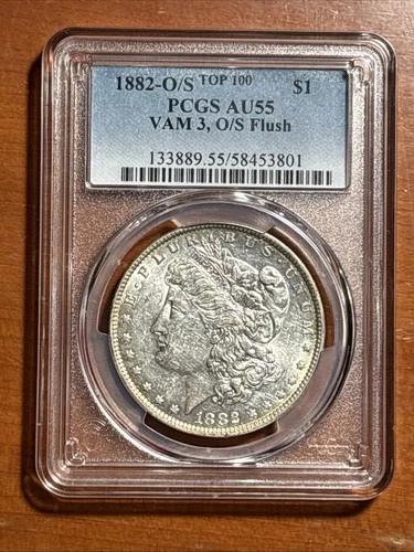 1882-O/S Morgan Silver Dollar VAM 3, O/S Flush TOP 100 - PCGS AU55