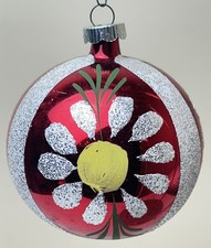 Vintage Flower Glass Christmas Ornament 3.25” Shiny Brite Made in USA Red
