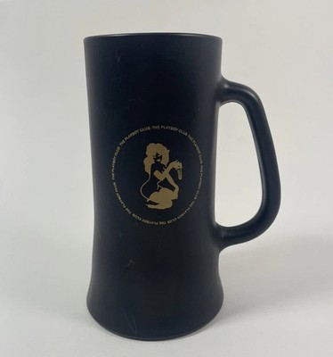 VTG Playboy Club Key  Gold Logo Matte Black Frosted Glass Beer Stein Mug Bunny