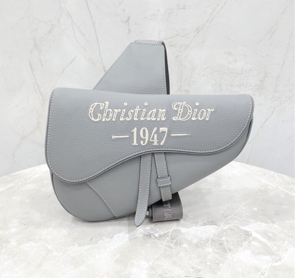 Dior 1947 Stitch Gray Grain Saddle Bag 121527360 | eBay