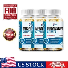 3 Bottles Magnesium Citrate 1000mg Capsules Super Strong Effective Vegan Capsule
