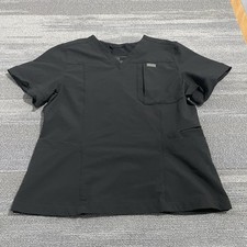 Figs Scrub Top Womens Extra Large Black Indestructible Slim Fit V Neck Pockets