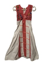 Handmade Mexican Embroidered Cotton Dress Vintage, Size Medium