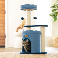 ClevaHome Stylish Cat Tree for for Small Spaces, Kittens, Ultra-Soft Fabric C...