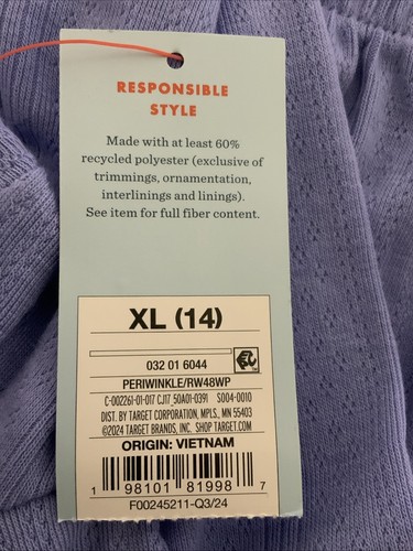 🥥 Cat & Jack Girl's Long Sleeve Pointelle Knit Top Periwinkle Size XL (14)🆕 - Picture 5 of 5