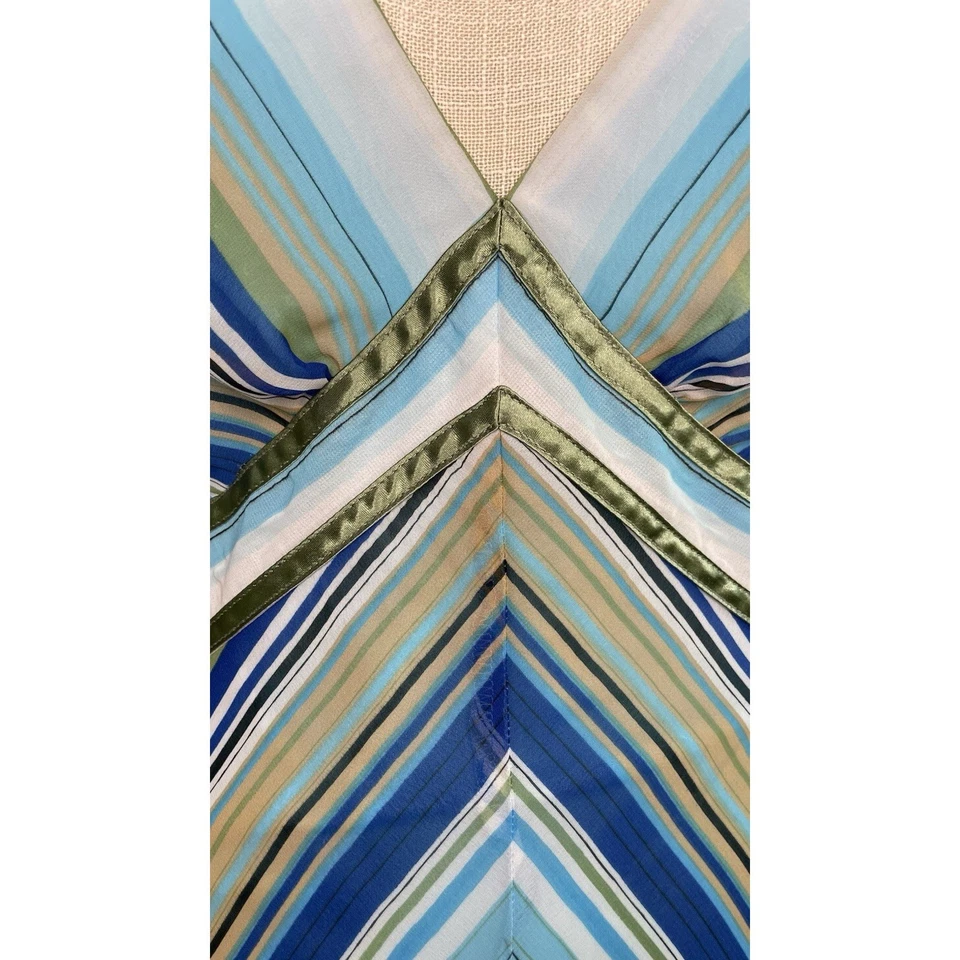 Vestido midi vintage Y2K conejo conejo a rayas dobladillo de lechuga talla 8 halter Foto 3 de 4