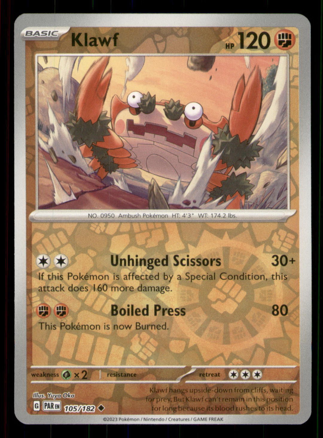 Klawf SV04: Paradox Rift #105/182 Uncommon Reverse Holo Pokemon LP