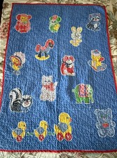 Vintage Baby quilt Colorful Animals Blanket Ducks, Monkey, Skunk, Cat, Dog