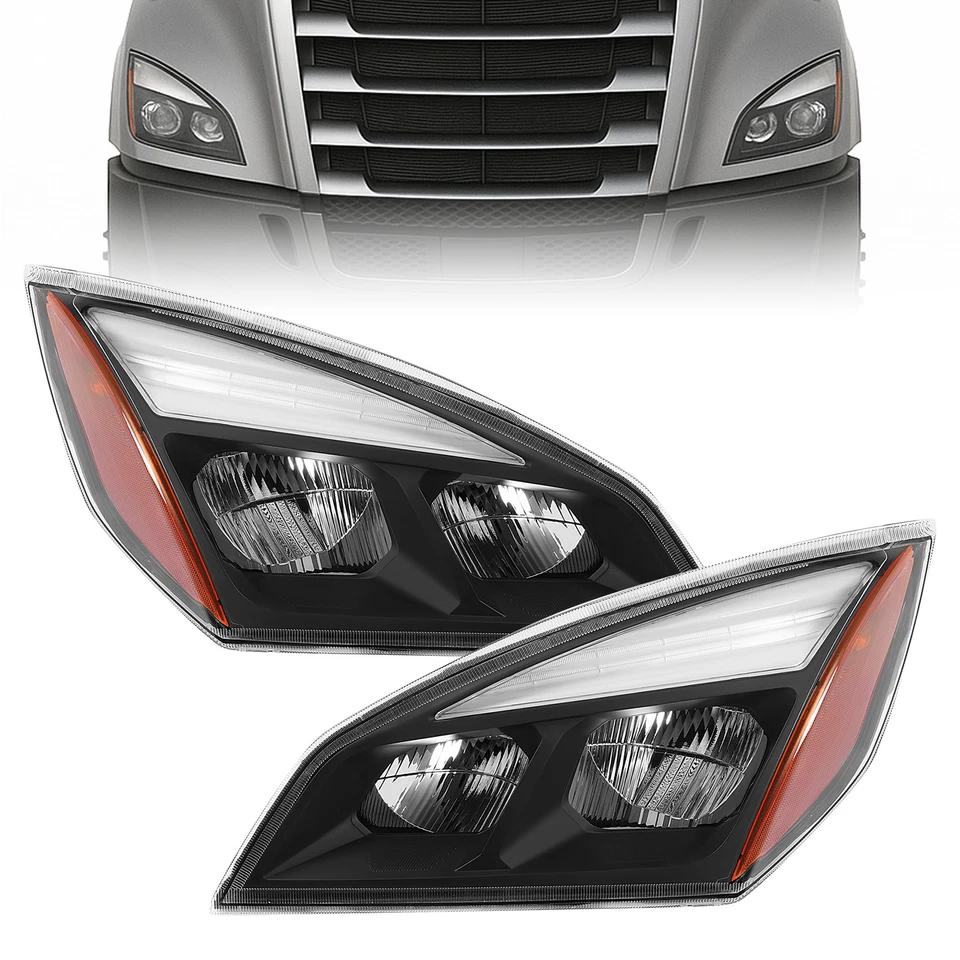 Pair For Freightliner Cascadia 2018- 2024 2025 Full LED Black/Chrome Headlights - Image 2 of 4