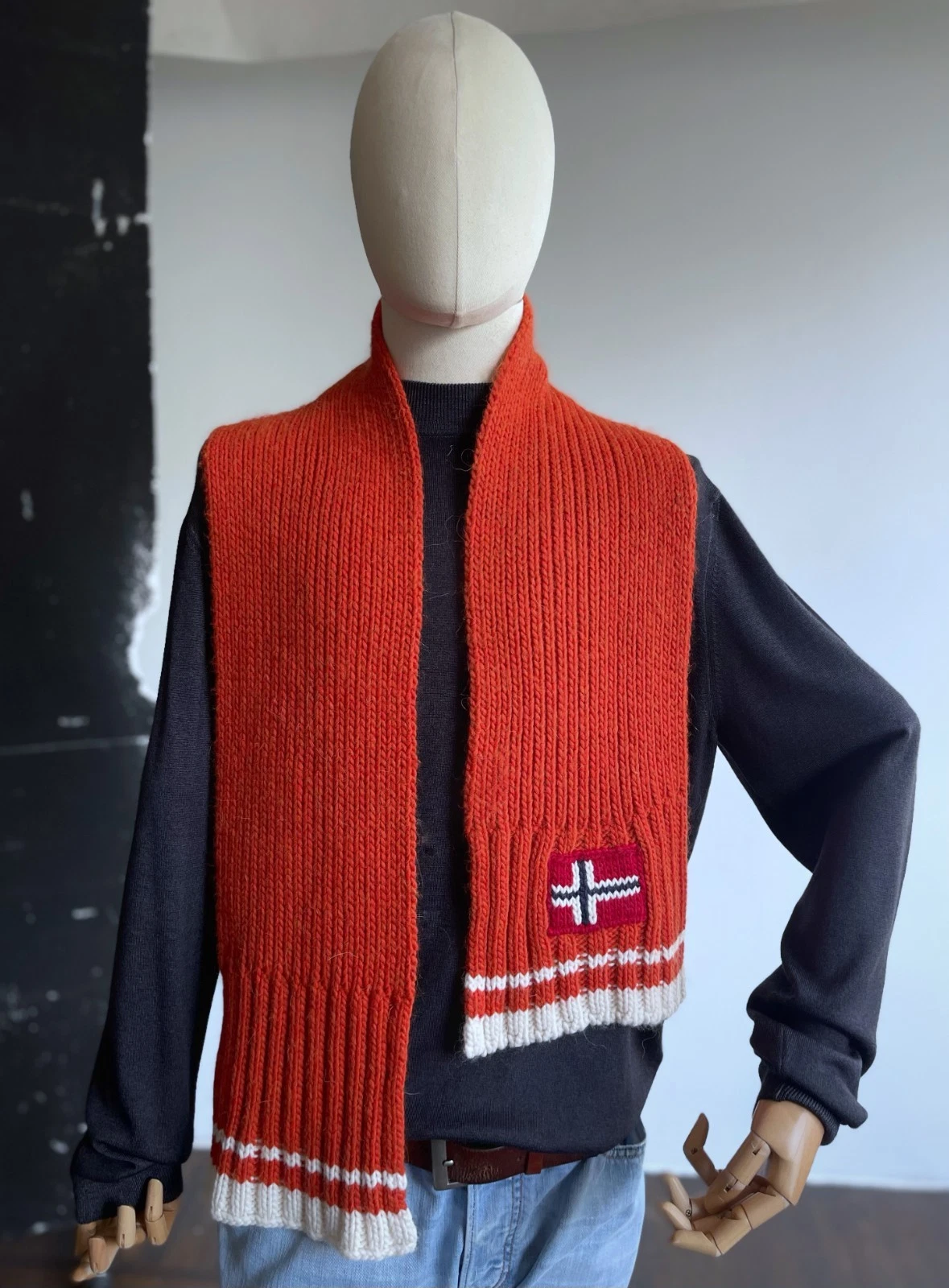 Napapijri Orange Knit Wool Scarf Norway Flag Logo Winter Ski Outdoor Unisex
Opens in a new window or