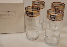 Royal Gallery Crystal Gold Trim Buffet Highballs Set of 4 Original Box
