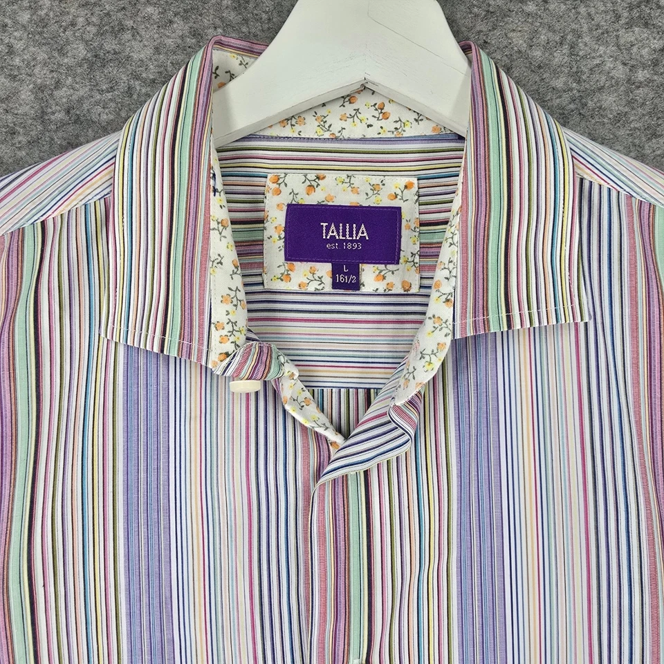Camisa de vestir a rayas TALLIA ribete floral manga larga abotonada multicolor para hombre L Foto 3 de 4