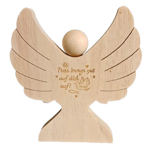 Holzengel mit Gravur zur Taufe Geldgeschenk zur Taufe Kommunion Pass Immer Gu... - Bild 3 von 4