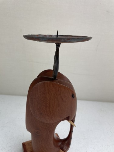 CARVED Wooden Elephant Pillar Candle Holder 23.5 CM HIGH - VGC - Picture 12 of 15