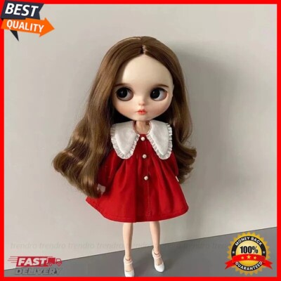 Red Party Dress for 12'' Blythe Doll BJD Toys Clothes Sleeves Collar Handmade New