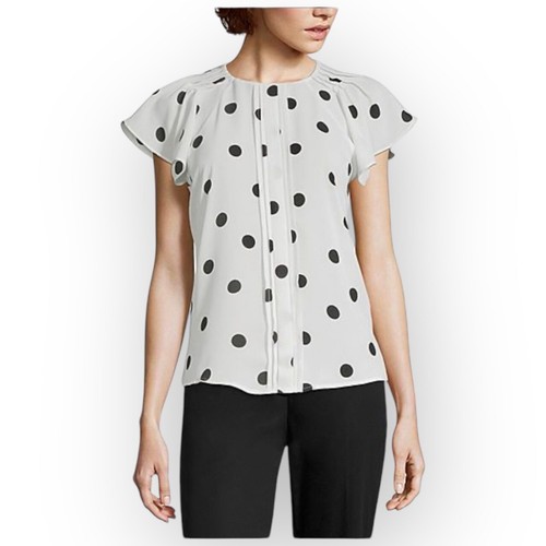 Worthington NWT Petite Large Womens Perfect Blouse, Pebble Dot Pattern P7
