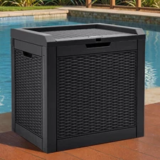 Portable 32 Gallon Outdoor Storage Deck Box Weatherproof Resin Garden End Table