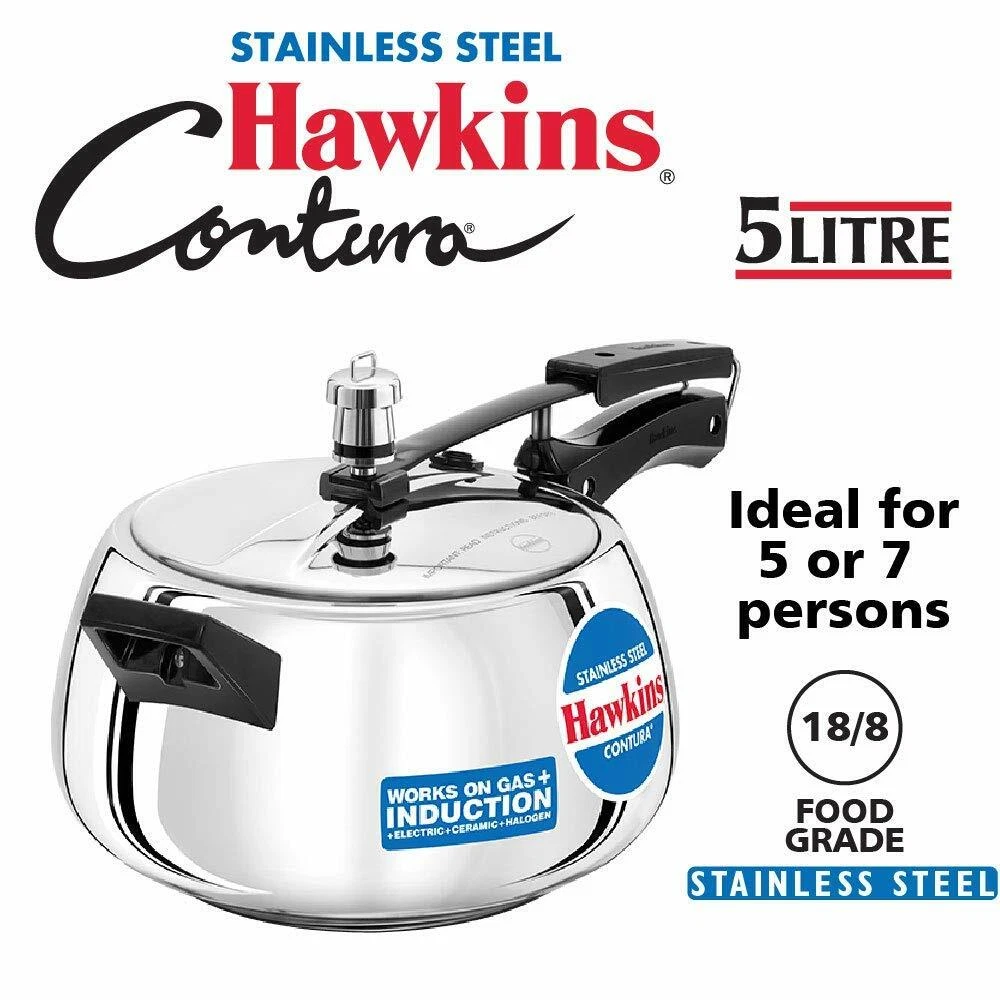 Hawkins Pressure Cooker, 5 Liter, Silver