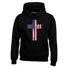 Distressed American Flag Cross Hoodies 4th of July Sweatshirts
