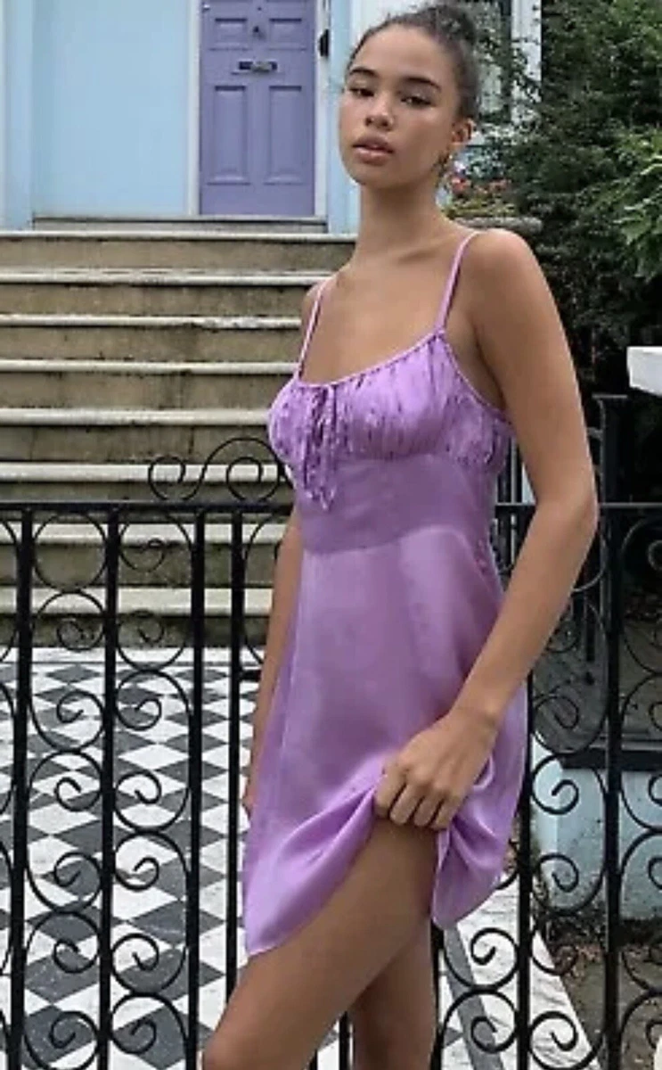 Urban Outfitters Womens Kamaryn Lilac Satin Slip Mini Dress Size S