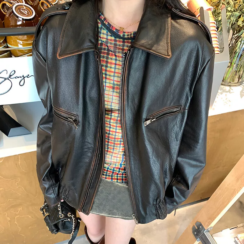 Leather jacket streetwear top