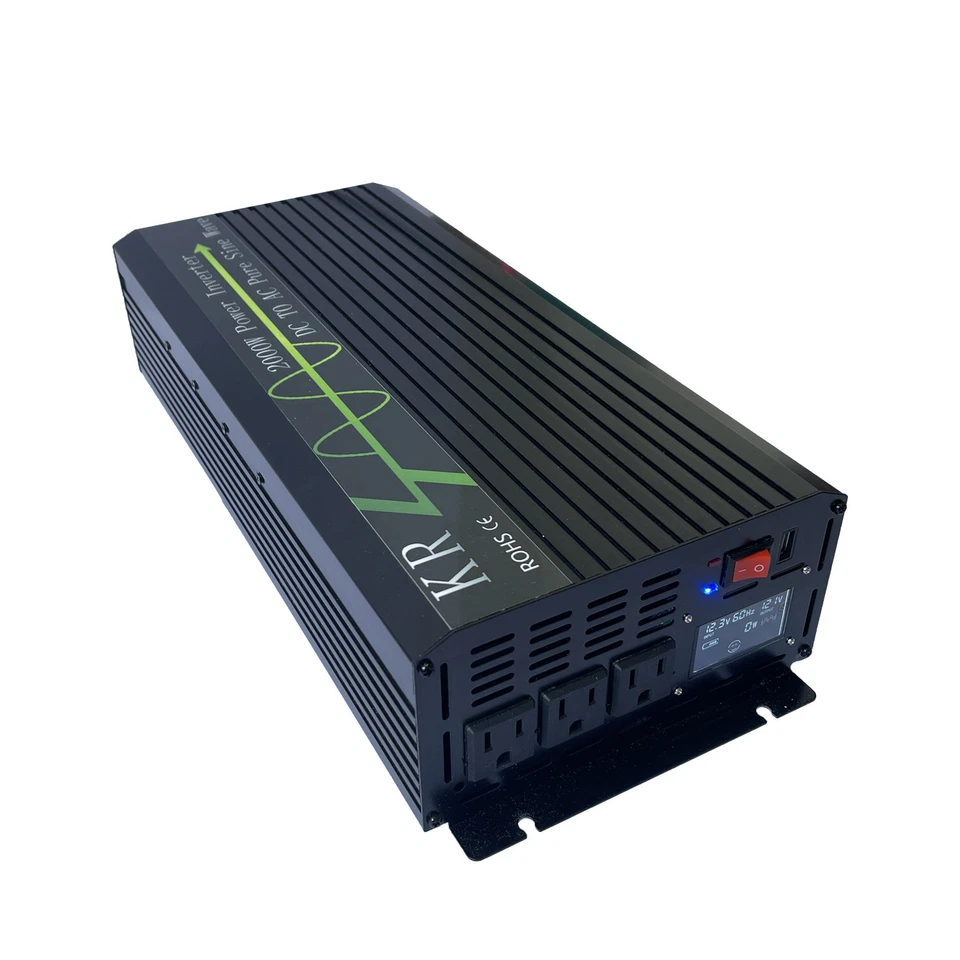 1000W 1500W 2000W Pure Sine Wave Power Inverter 12V DC to 120V AC LCD USB fromUS - Image 3 of 4