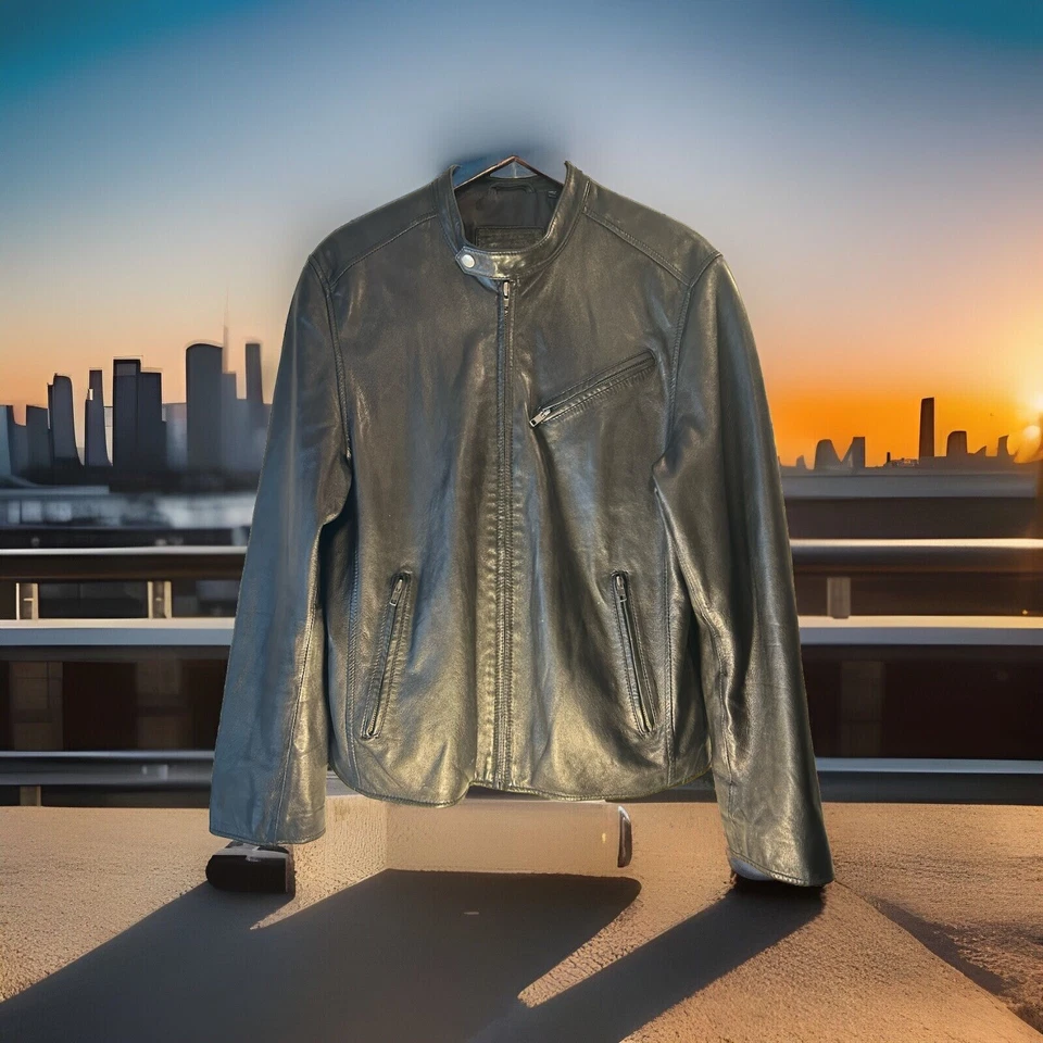 Chaqueta de cuero de piel de cordero genuina negra de Murano para hombre L, cremalleras por dentro y por fuera. Foto 2 de 4