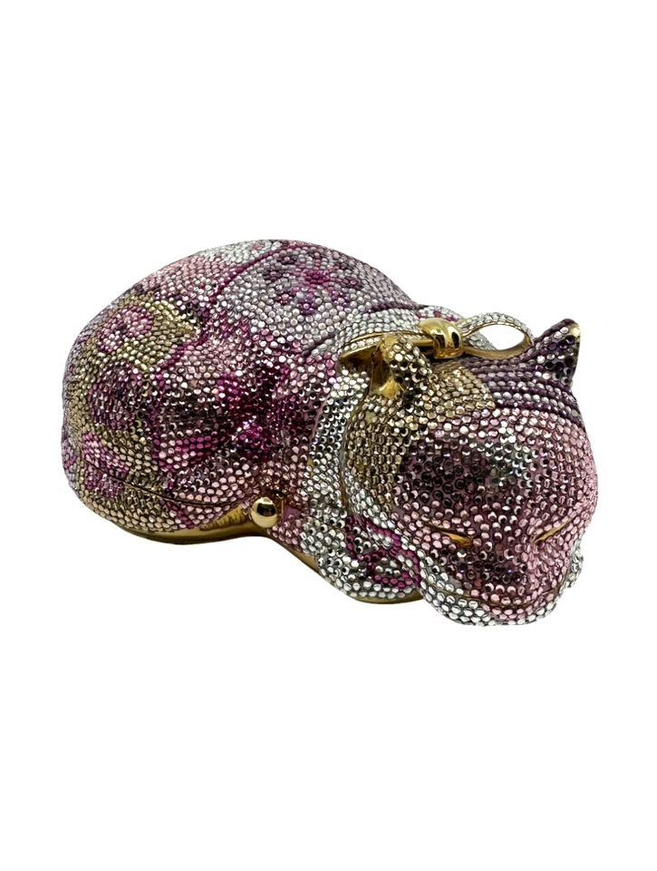 Bolso sin asas Judith Leiber multicolor ángel gato Swarovski Minaudiere