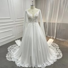 Simple Wedding Dresses V-neck Backless Appliques A-line Chiffon and Satin Gowns