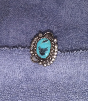 Vintage Ring Turquoise Sterling Silver Size 6.75 to 7 Navajo Artisan 7.1 Grams