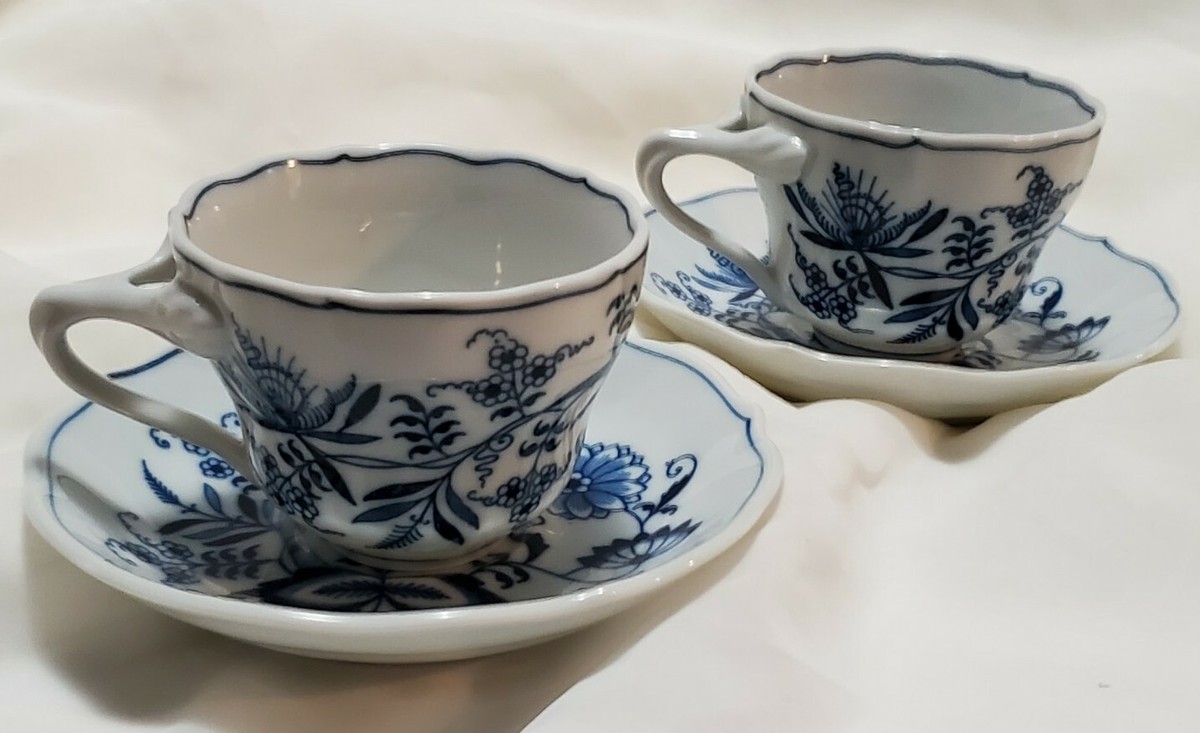 VTG 4Pc Blue Danube (Ribbon) Signed Reg. U S.PAT.OFF Teacup Saucer