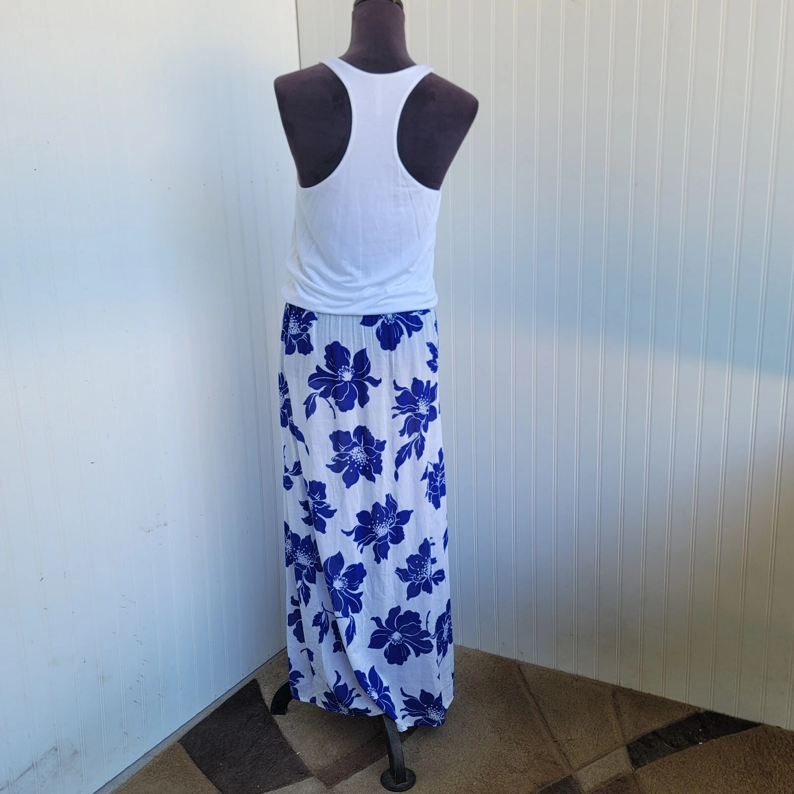 UNDERCOVER Abito da corsa Victoria Secret fiori blu bianco maxi lungo modale morbido corto S