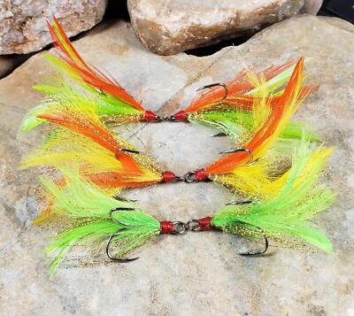 6 Feather Flash Mustad Nickel Dressed Treble Hook 2/0 DIY Spinners/Lures 2.5'' Lg