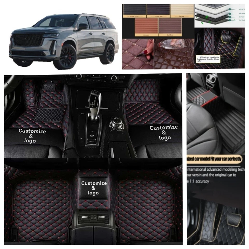 Fit For Cadillac Eslacade 2002-2020 SUV Car Floor Mats 7 Seater Carpets Leather - Image 3 of 4